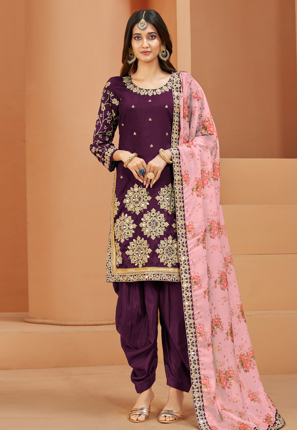 Purple Art Silk Patiala Suit 261813