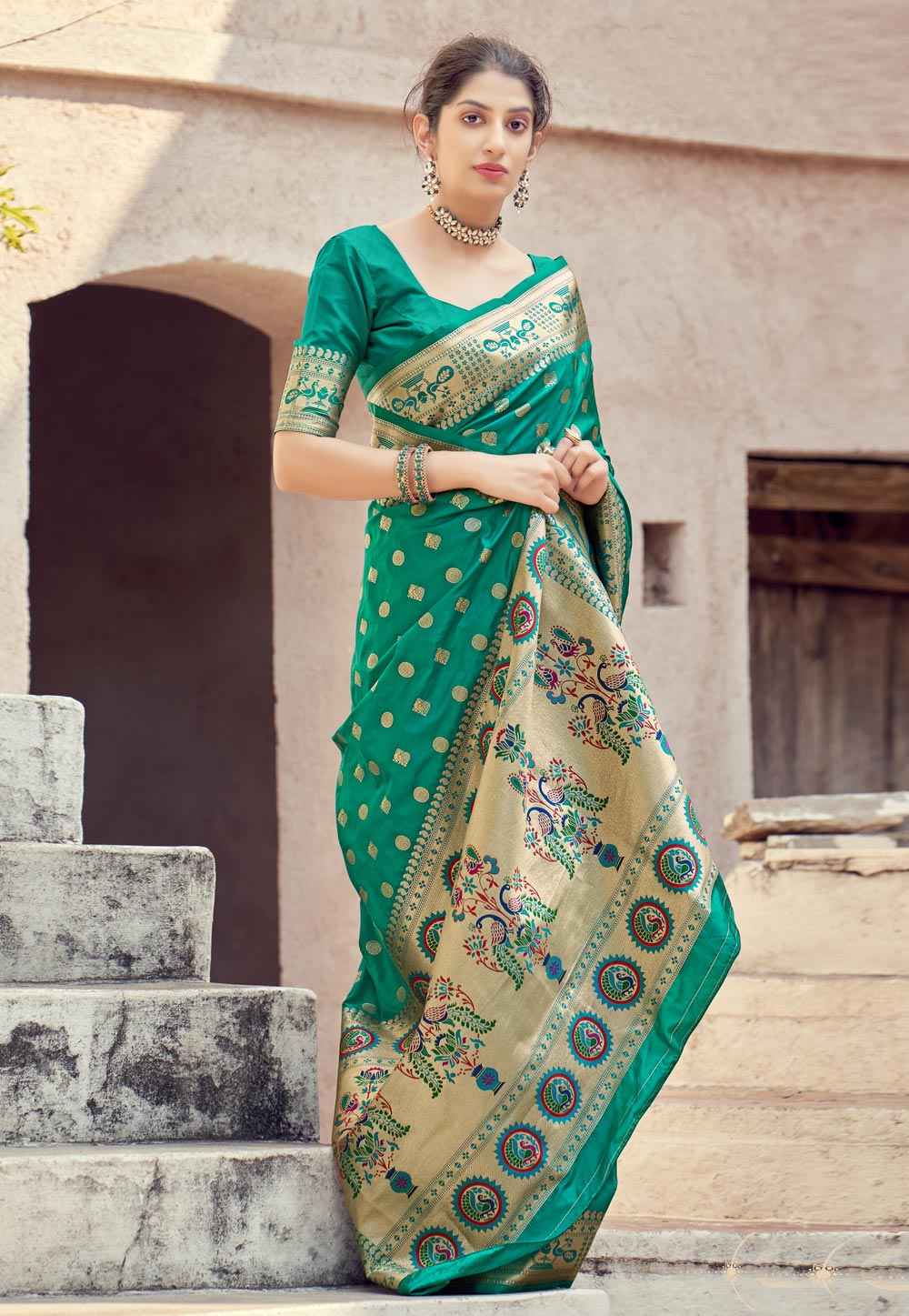 Green Banarasi Silk Paithani Saree 236125
