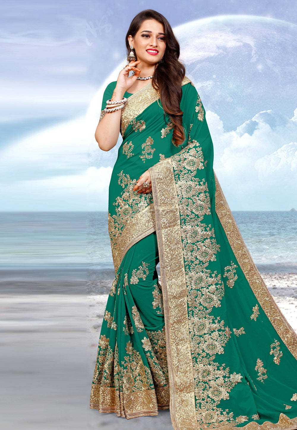 Green Georgette Saree With Blouse 205670