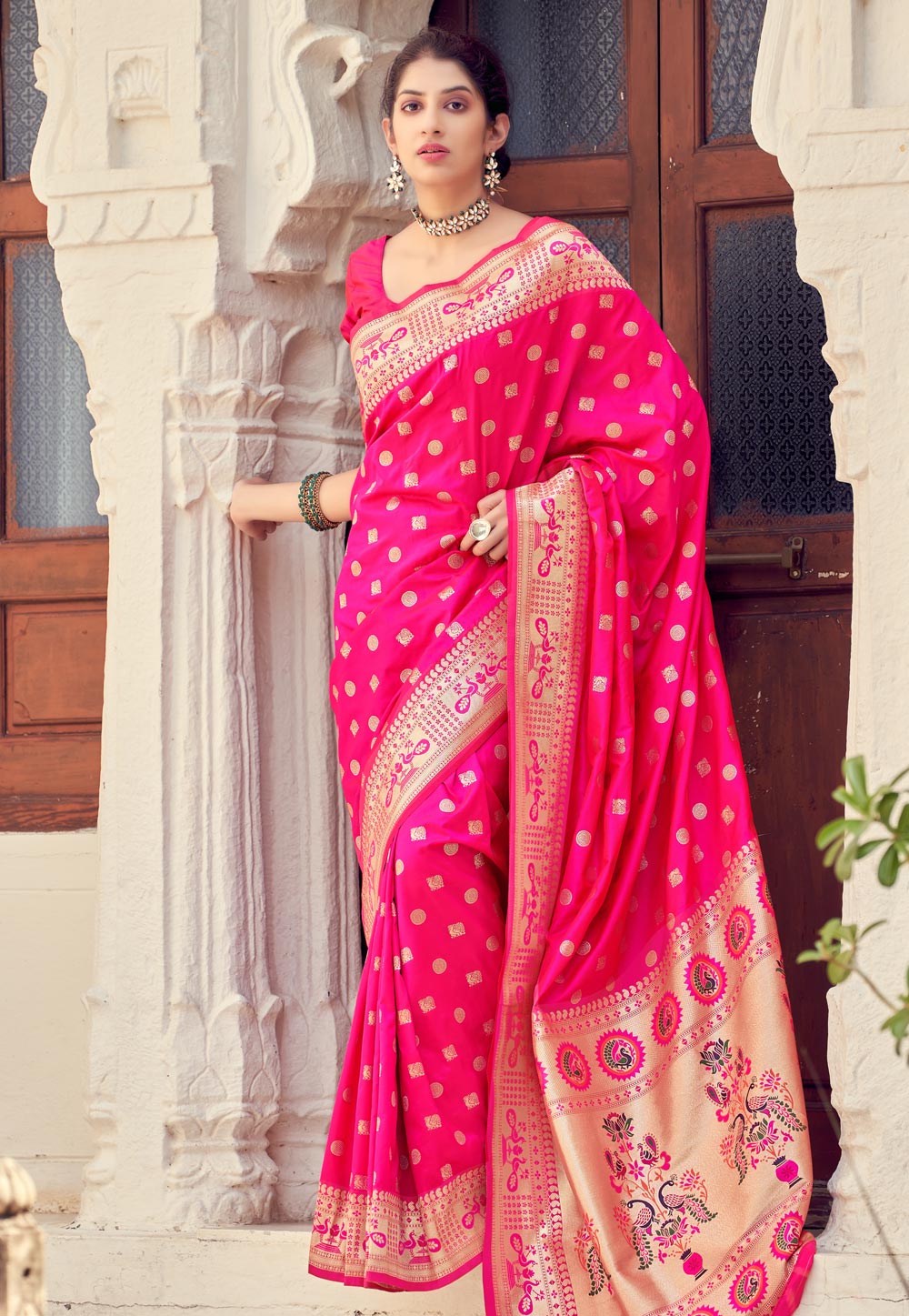 Pink Banarasi Silk Paithani Saree 236126