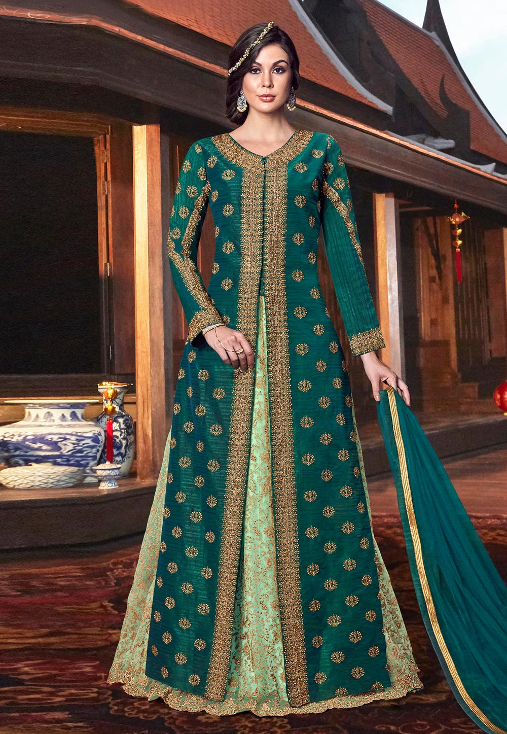 Green Silk Jacket Style Anarkali Suit 184620