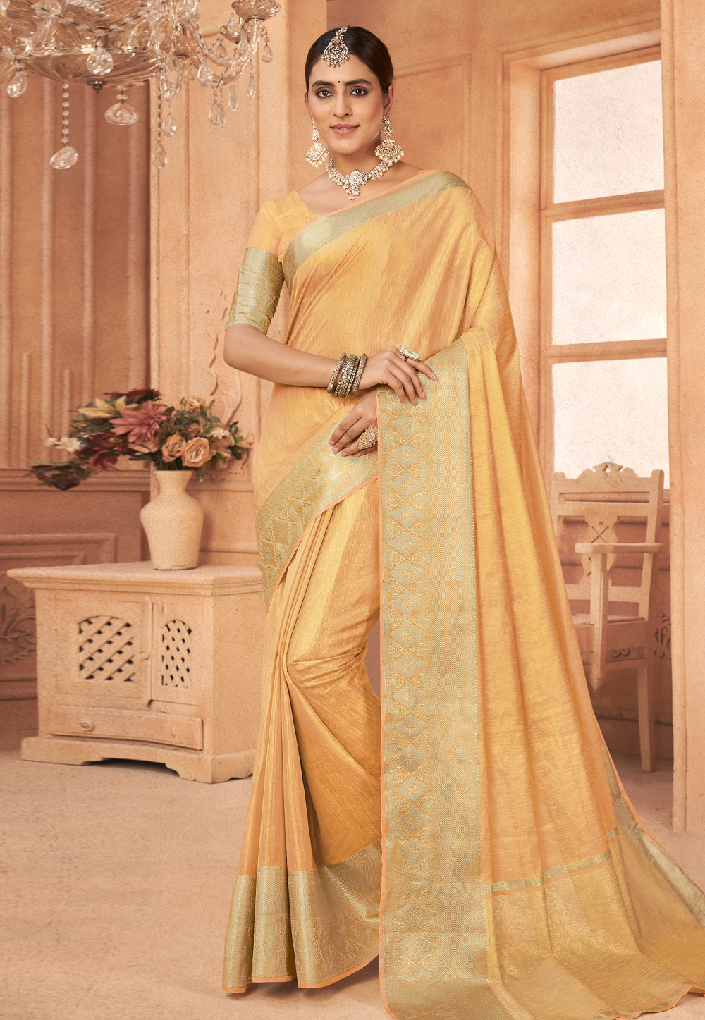 Yellow Linen Saree With Blouse 266347