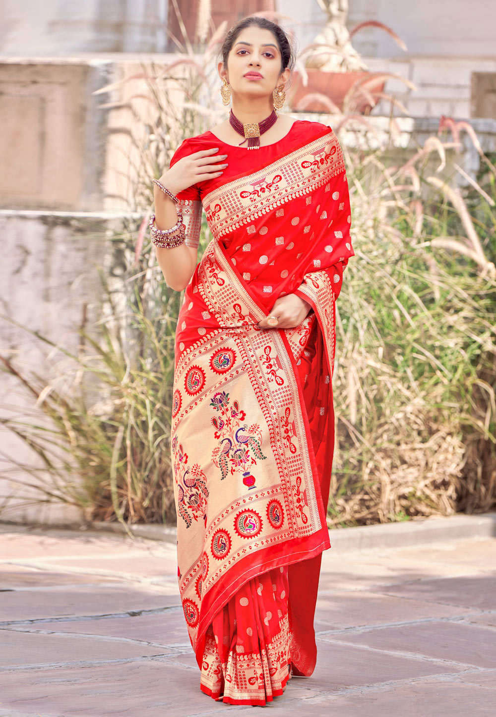 Red Banarasi Silk Paithani Saree 236129