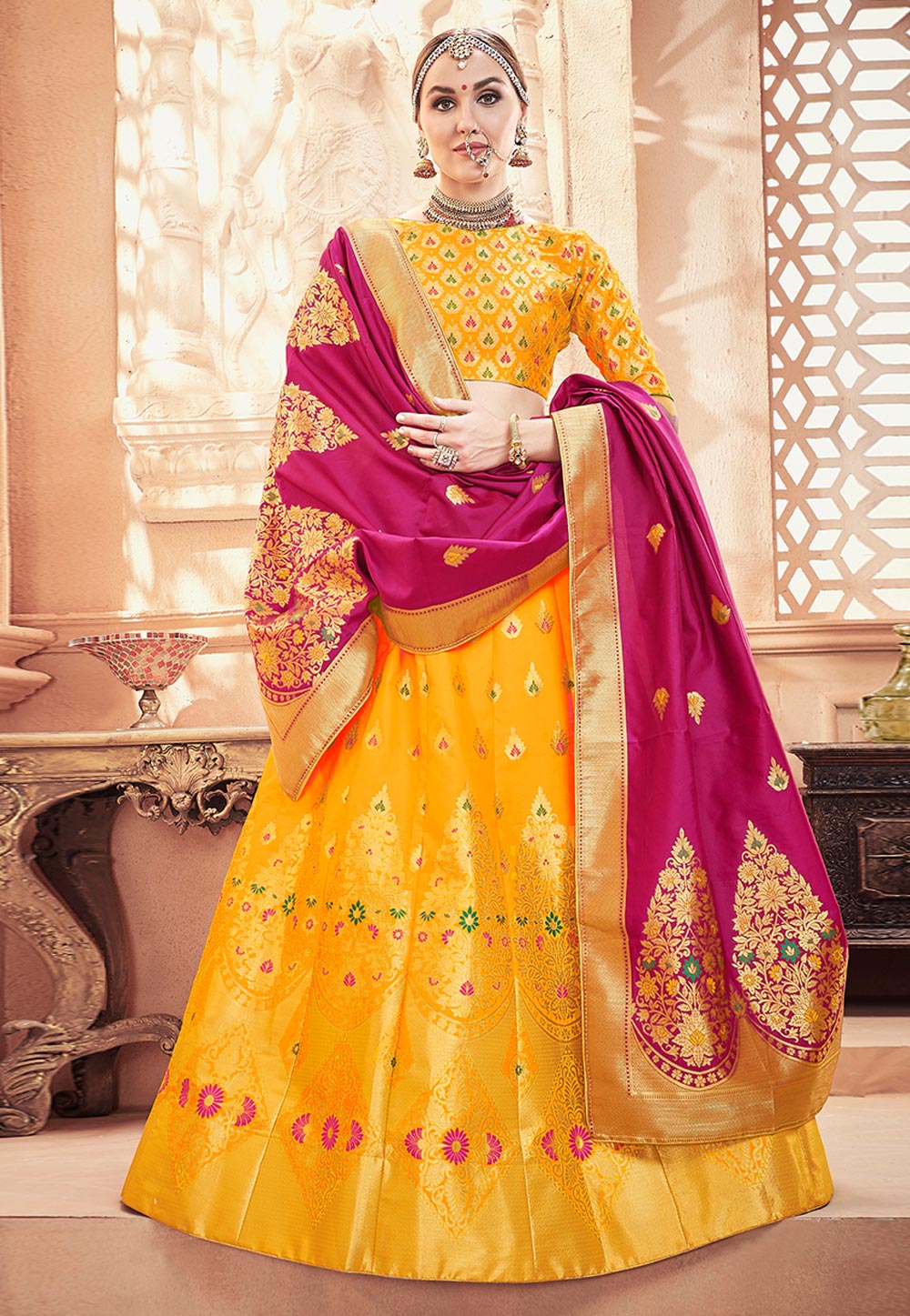 Yellow Banarasi Silk Circular Lehenga Choli 171737