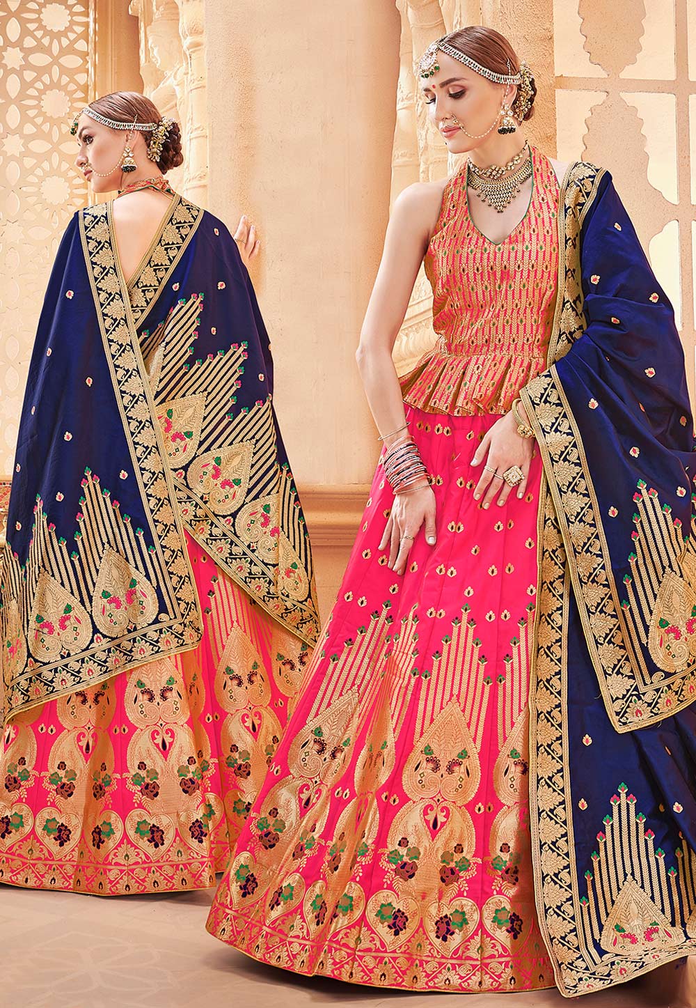 Magenta Banarasi Silk Peplum and Skirt 171738