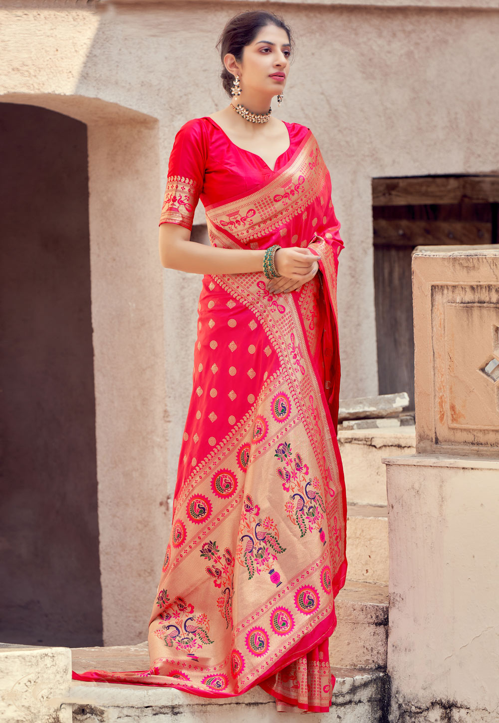 Pink Banarasi Silk Paithani Saree 236131