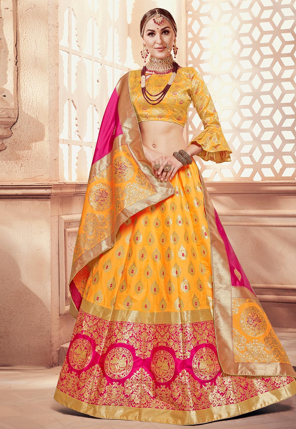 Yellow Banarasi Silk Circular Lehenga Choli 171742