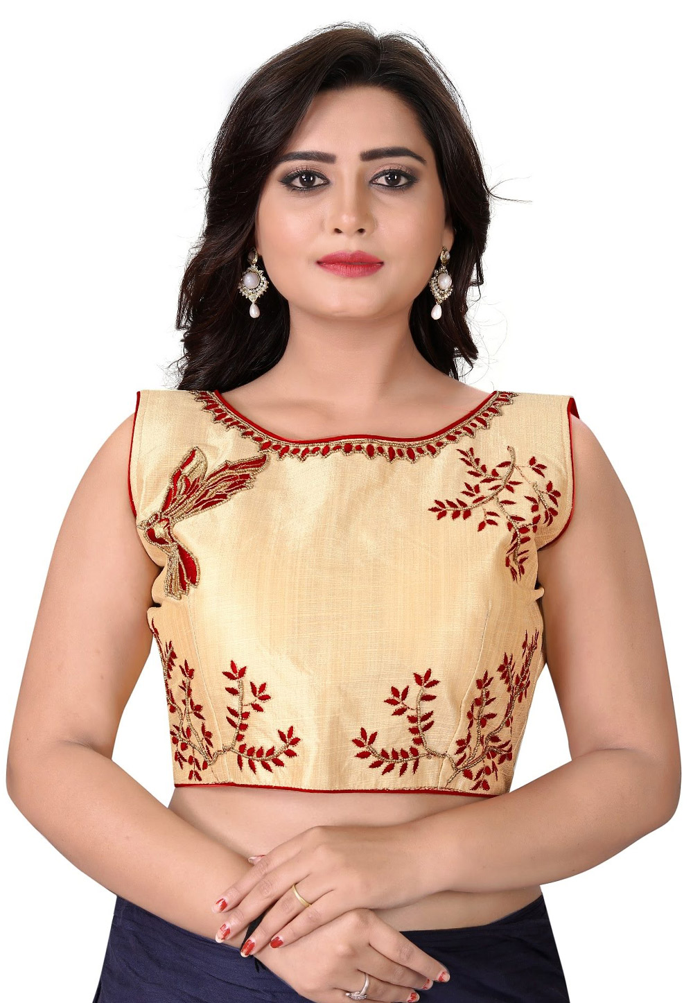 Beige Silk Embroidered Readymade Blouse 181005