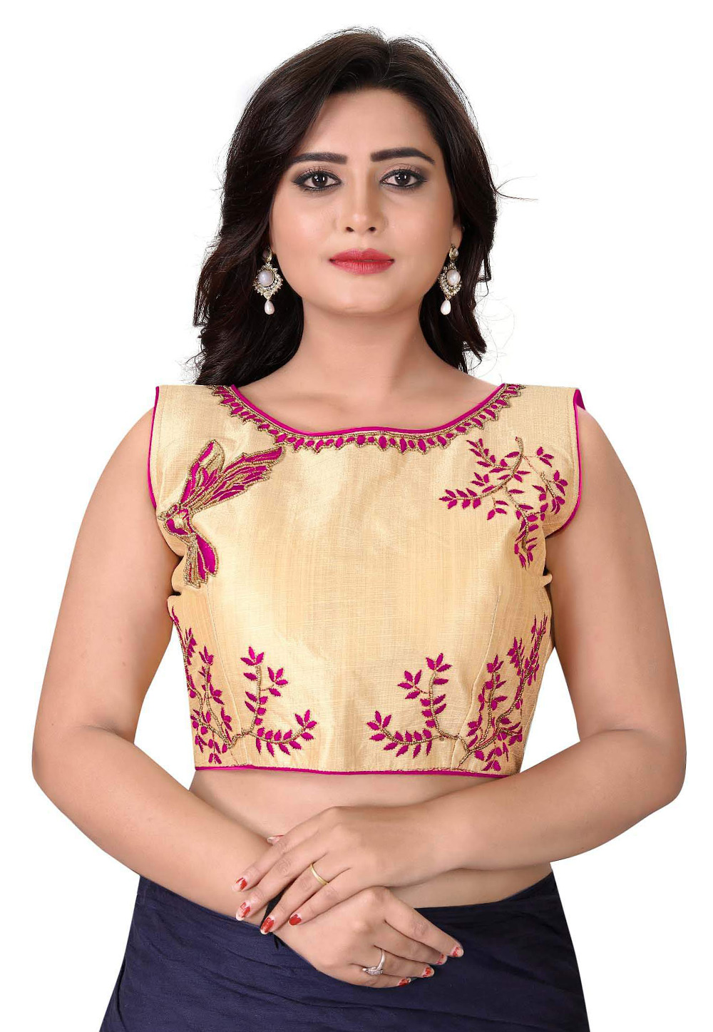 Beige Silk Embroidered Readymade Blouse 181009