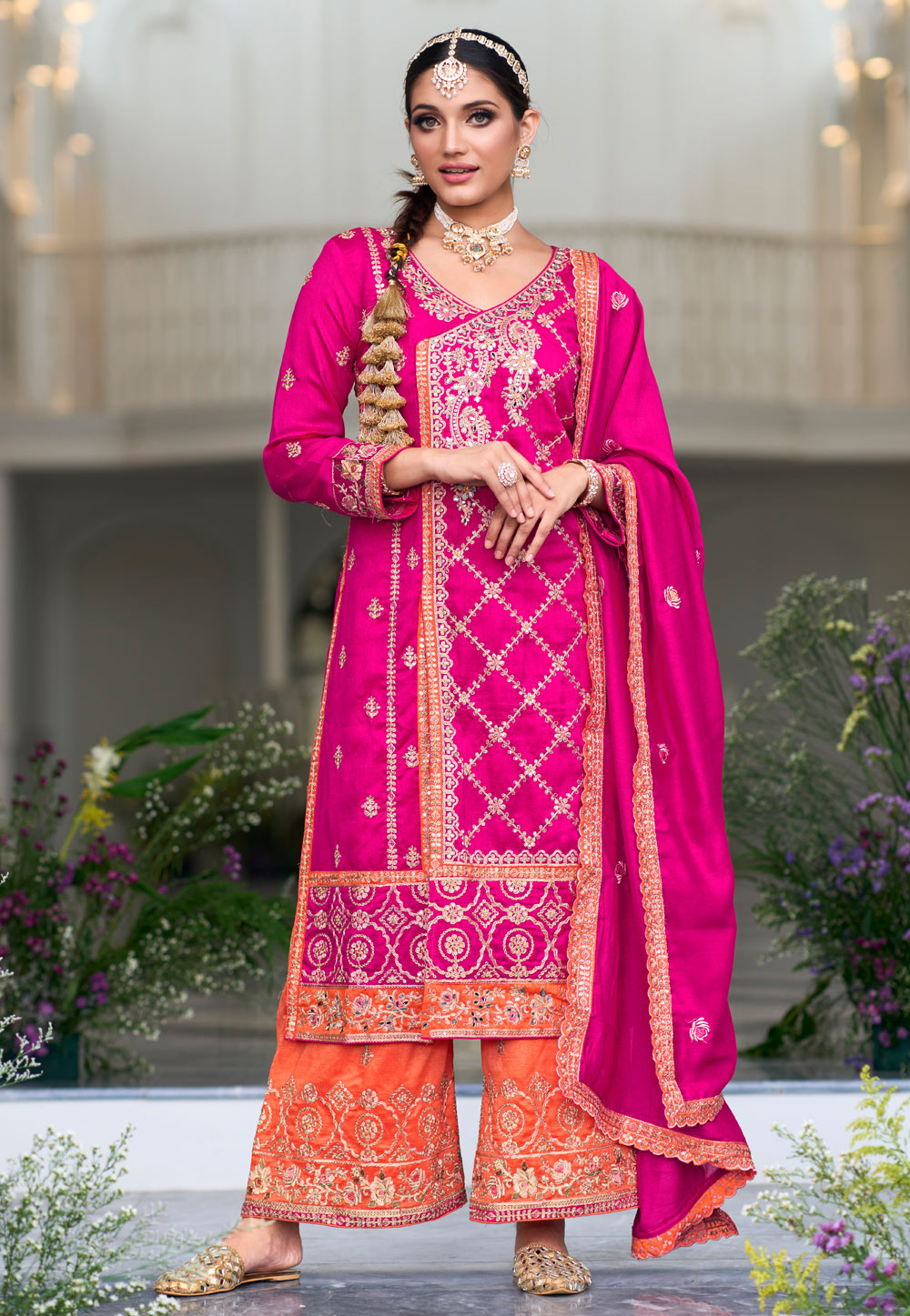 Magenta Silk Palazzo Suit 273348