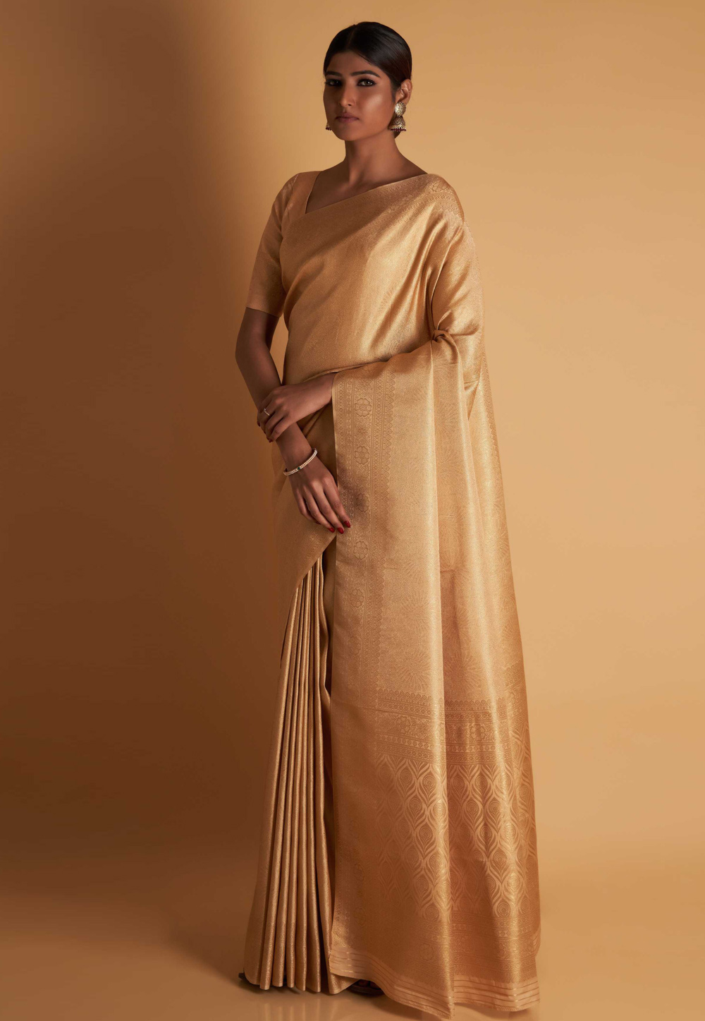 Beige Kanjivaram Silk Saree With Blouse 267976