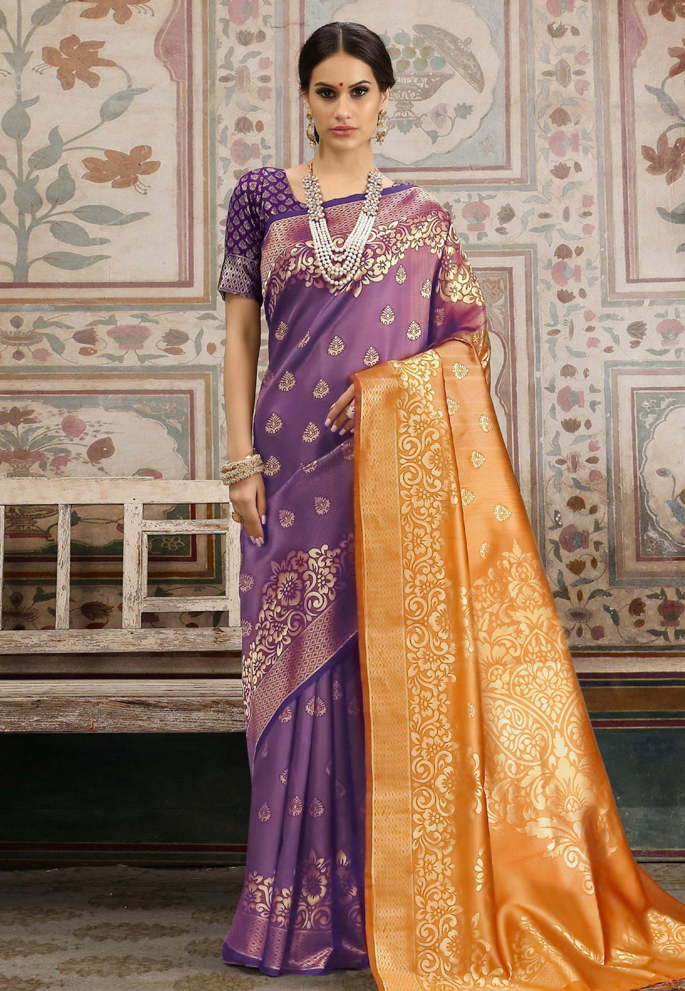Violet Kanjivaram Silk Saree With Blouse 168349