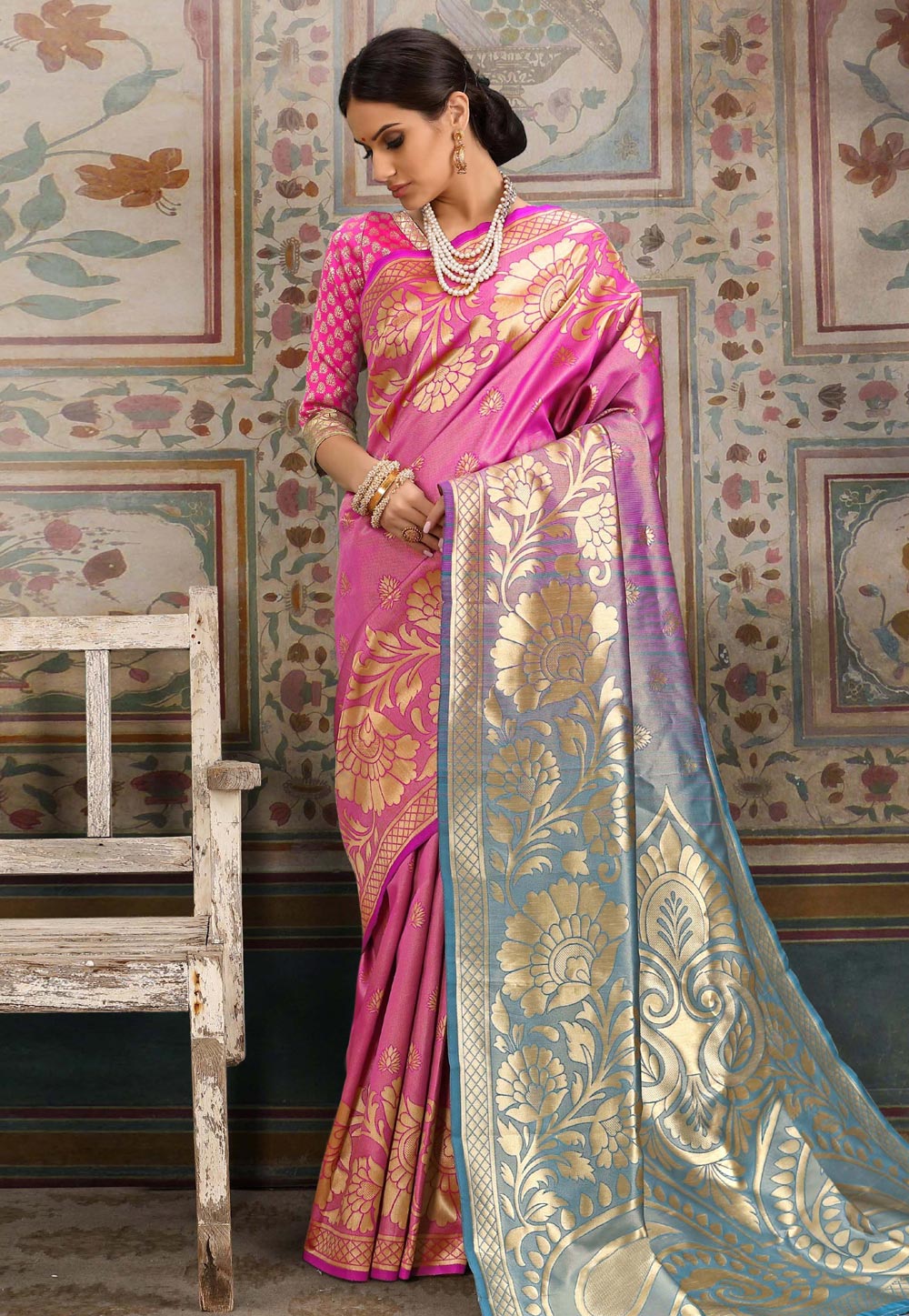 Pink Kanjivaram Silk Saree With Blouse 168353