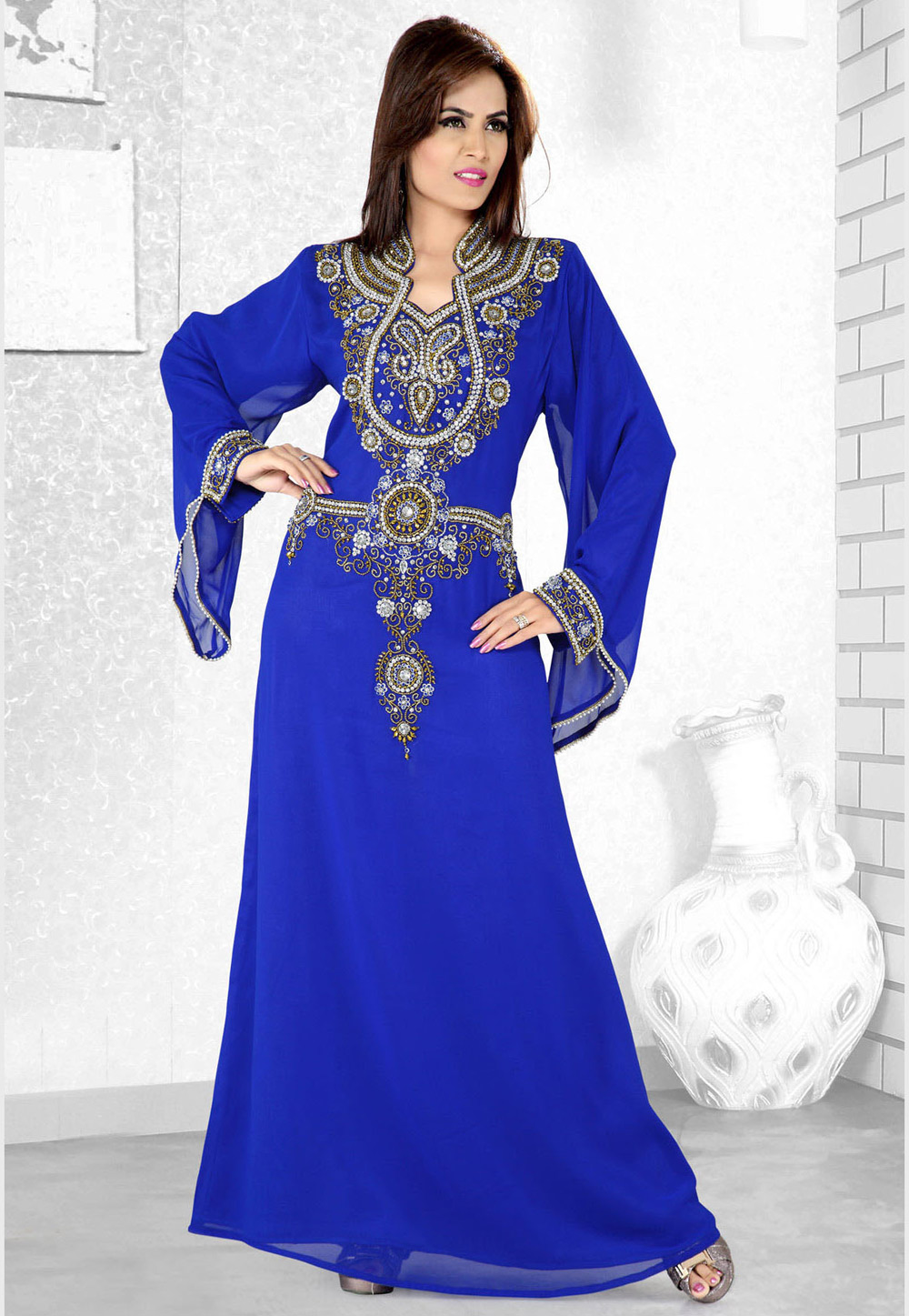Blue Faux Georgette Embroidered Readymade Kaftan 194108
