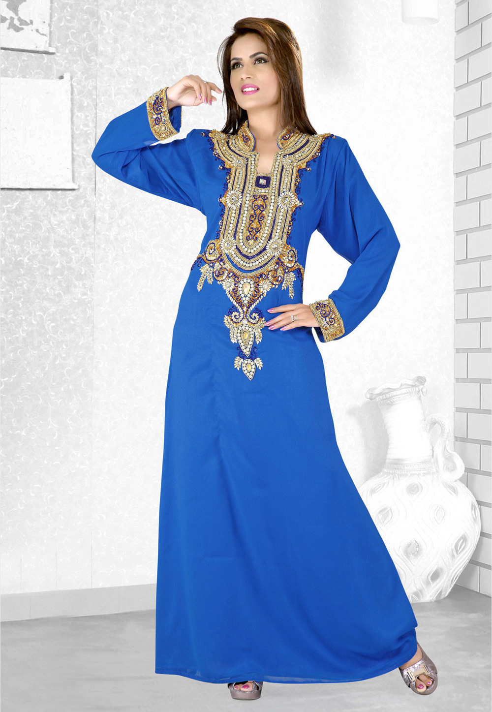 Blue Faux Georgette Embroidered Readymade Kaftan 194112