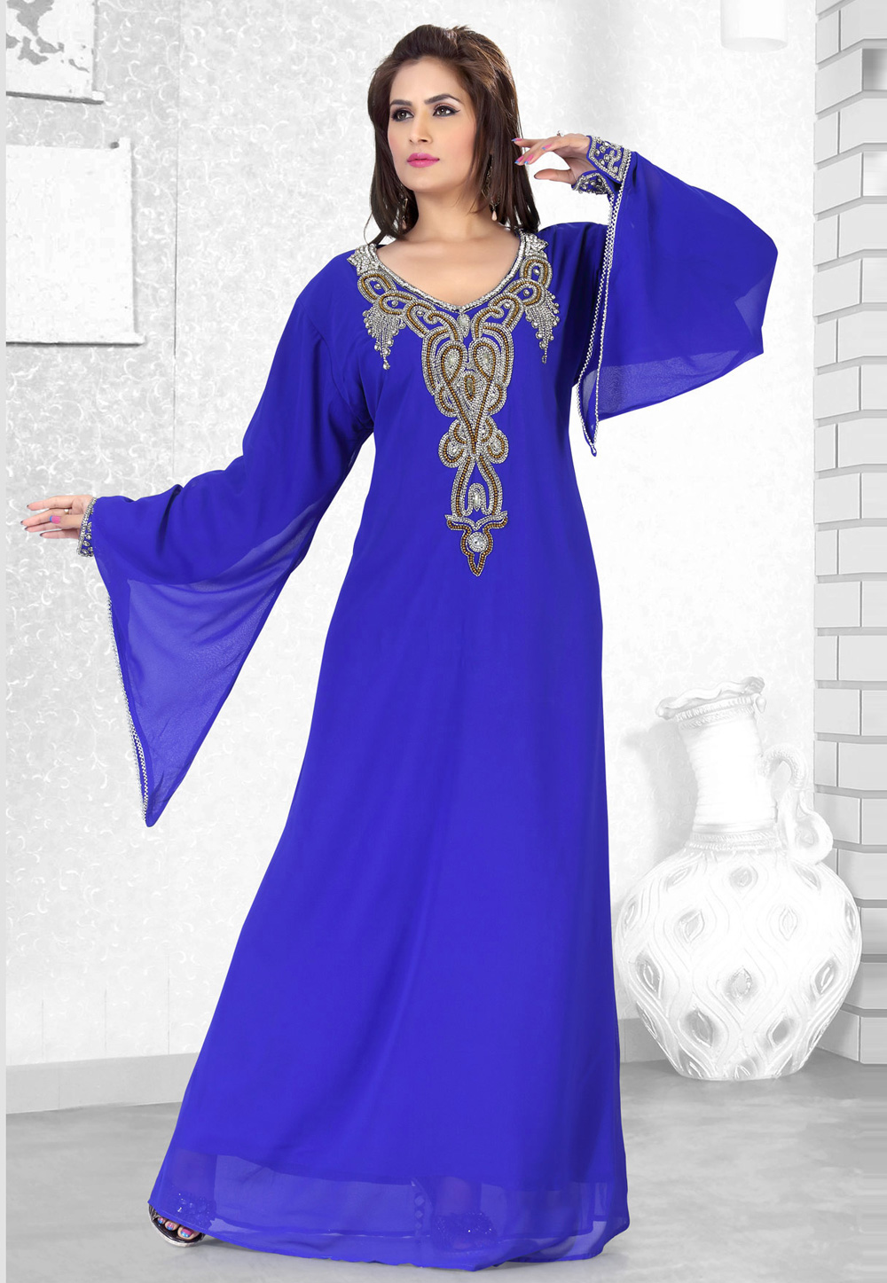 Blue Faux Georgette Embroidered Readymade Kaftan 194500