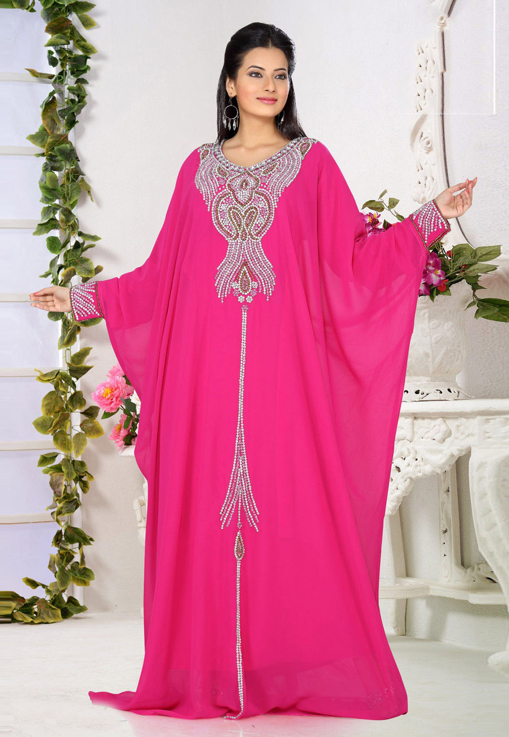 Pink Faux Georgette Embroidered Readymade Farasha 194300