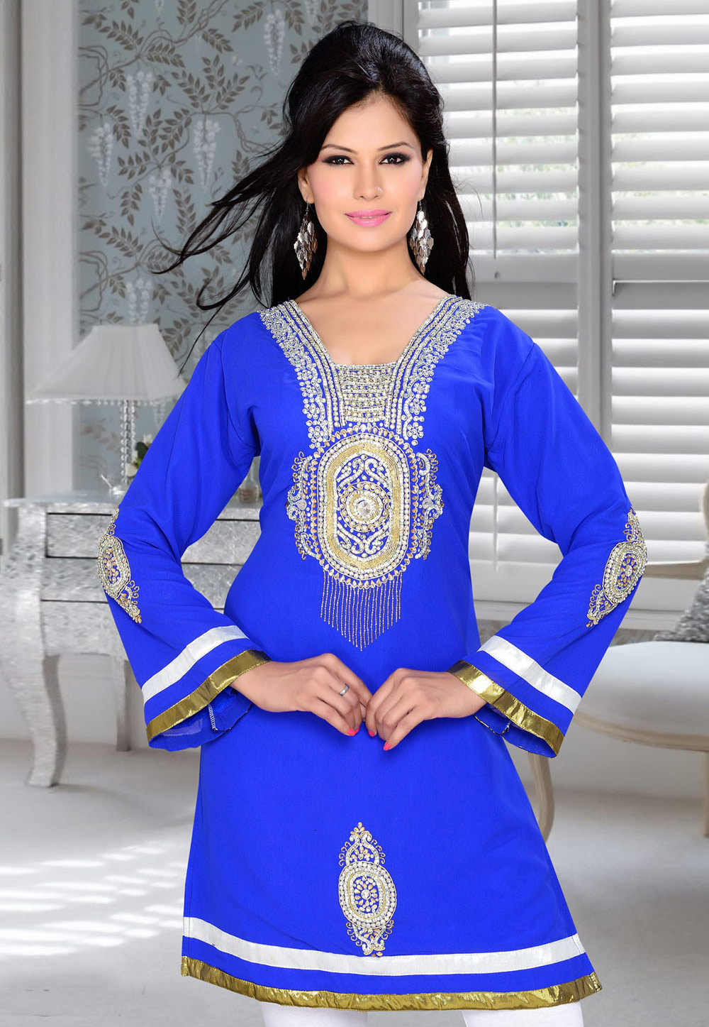 Blue Faux Georgette Embroidered Readymade Islamic Kurti 194320