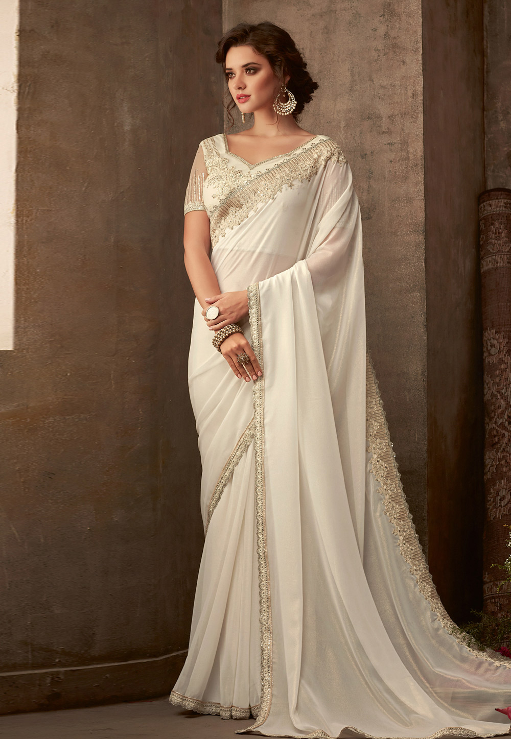 Off White Silk Saree With Blouse 193431