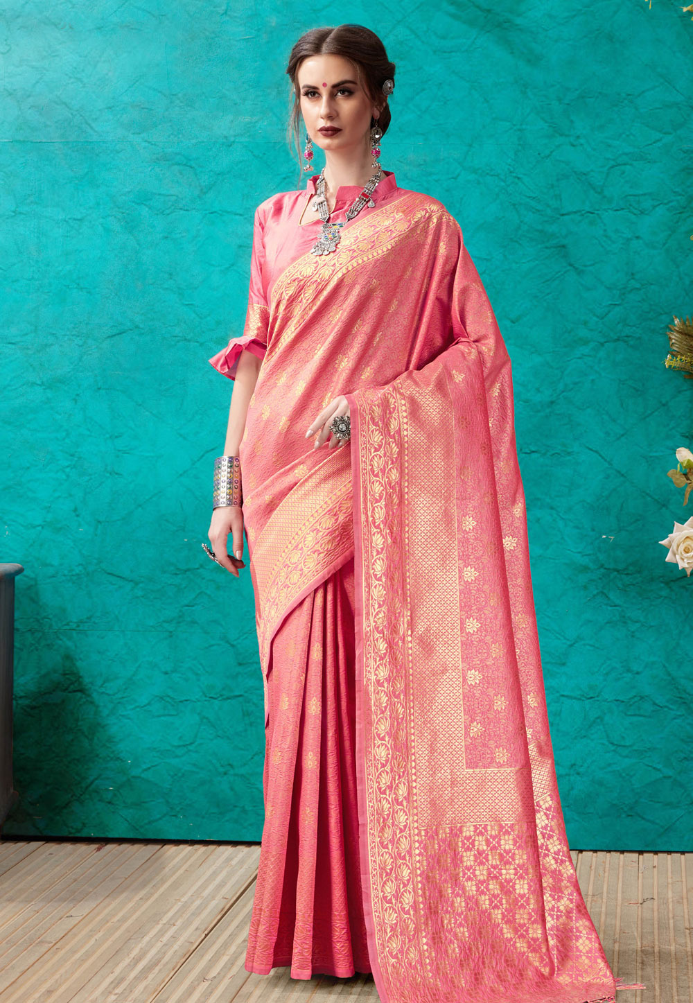 Pink Banarasi Silk Festival Wear Saree 168577