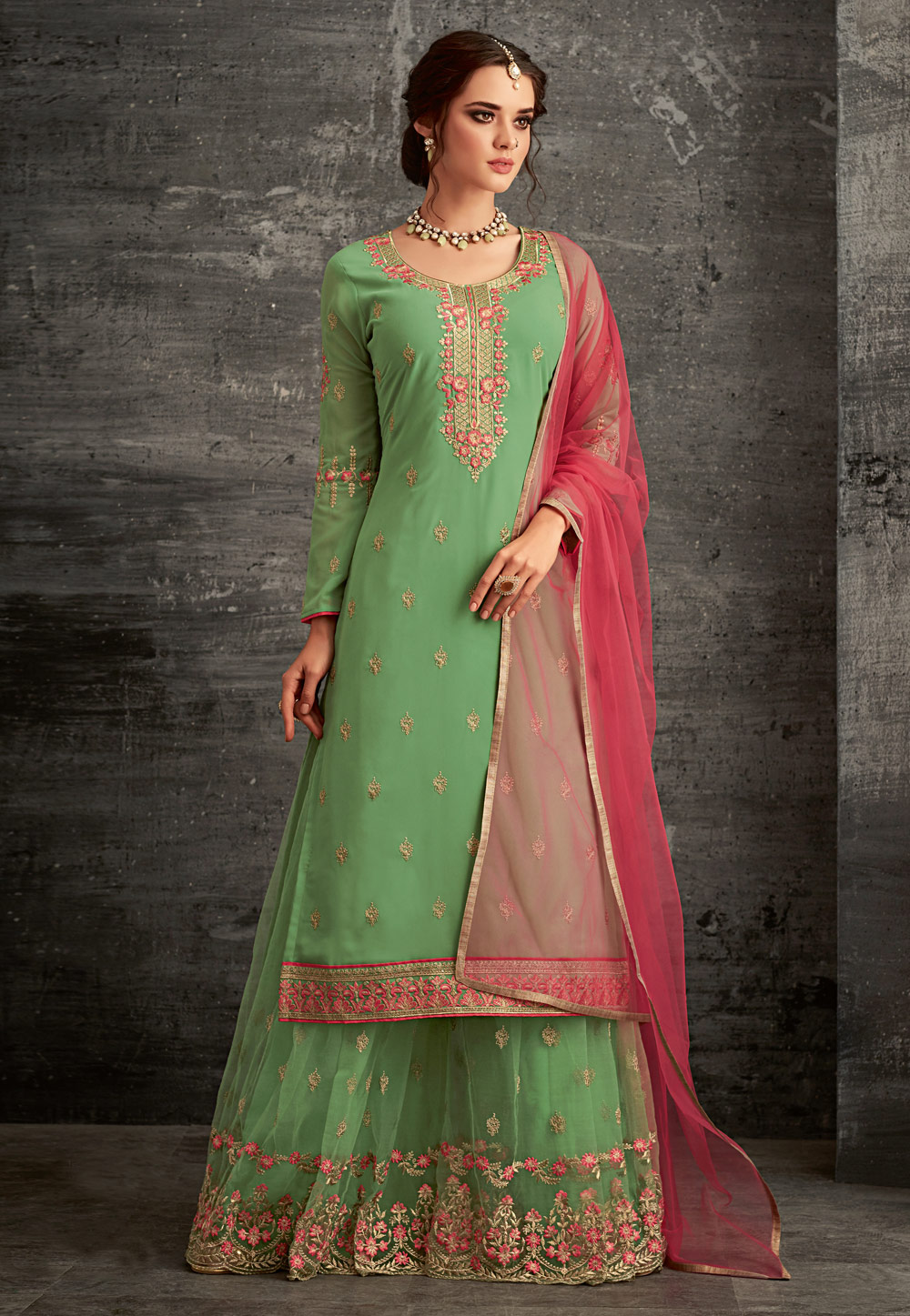 Green Georgette Palazzo Suit 163592