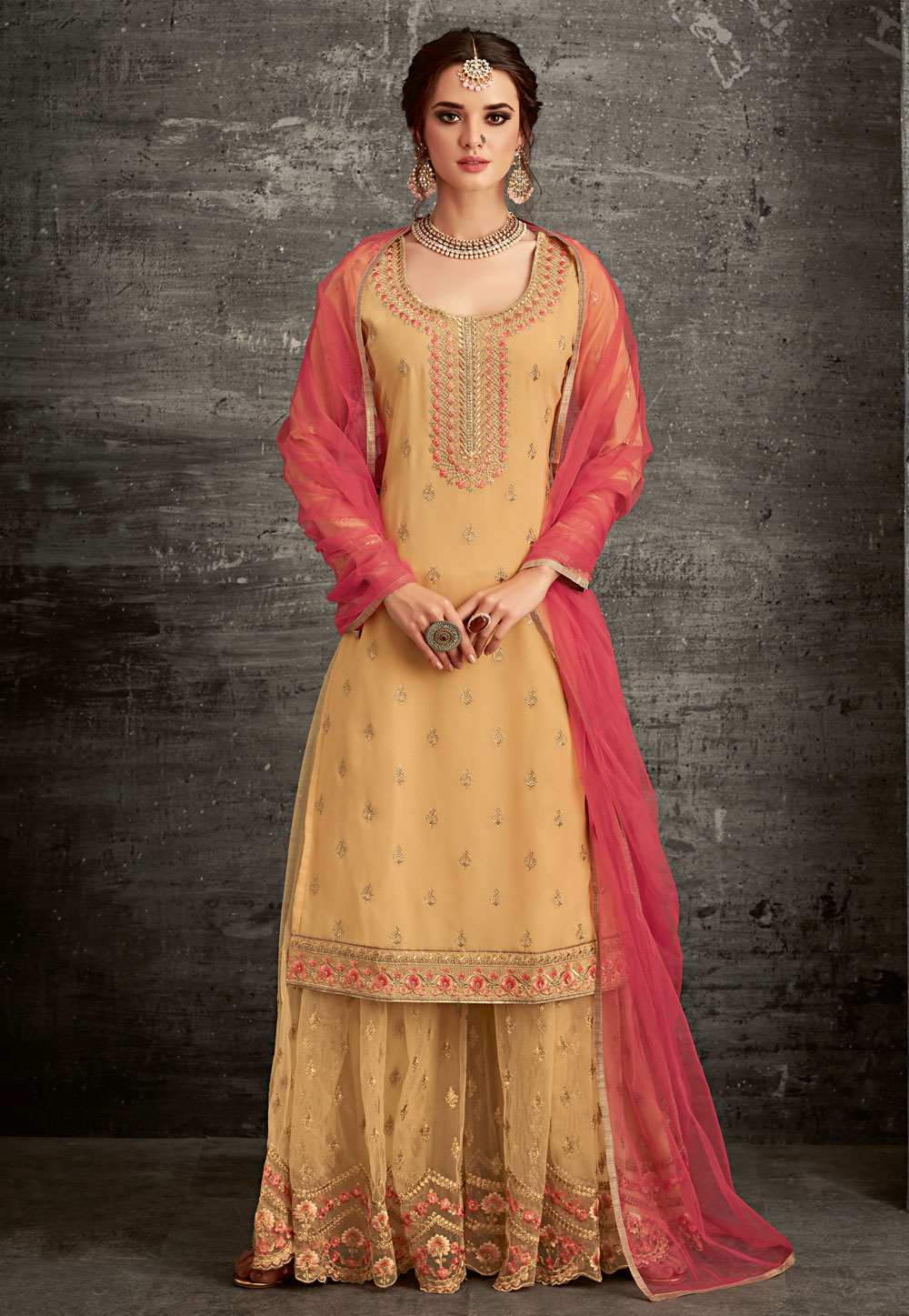Yellow Georgette Kameez With Palazzo 163595