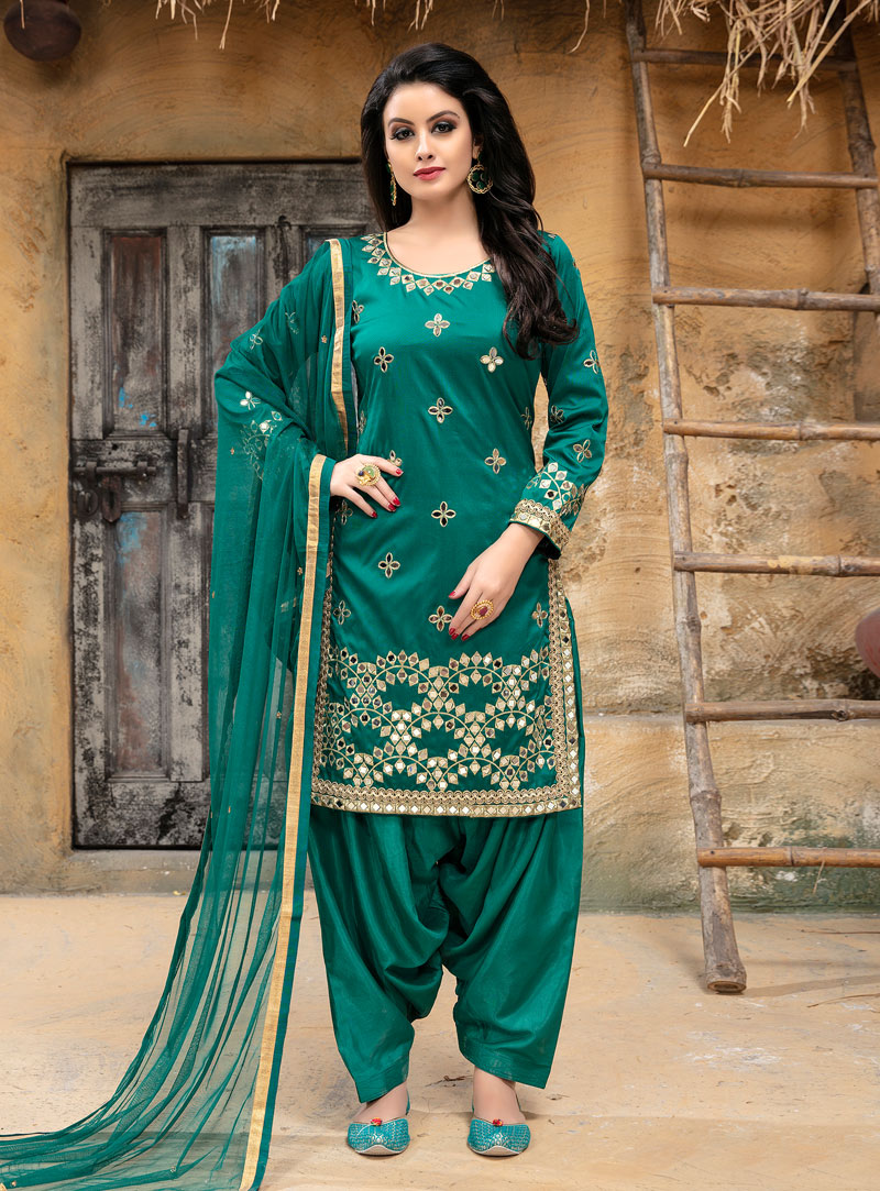 Sea Green Taffeta Silk Punjabi Suit 142086