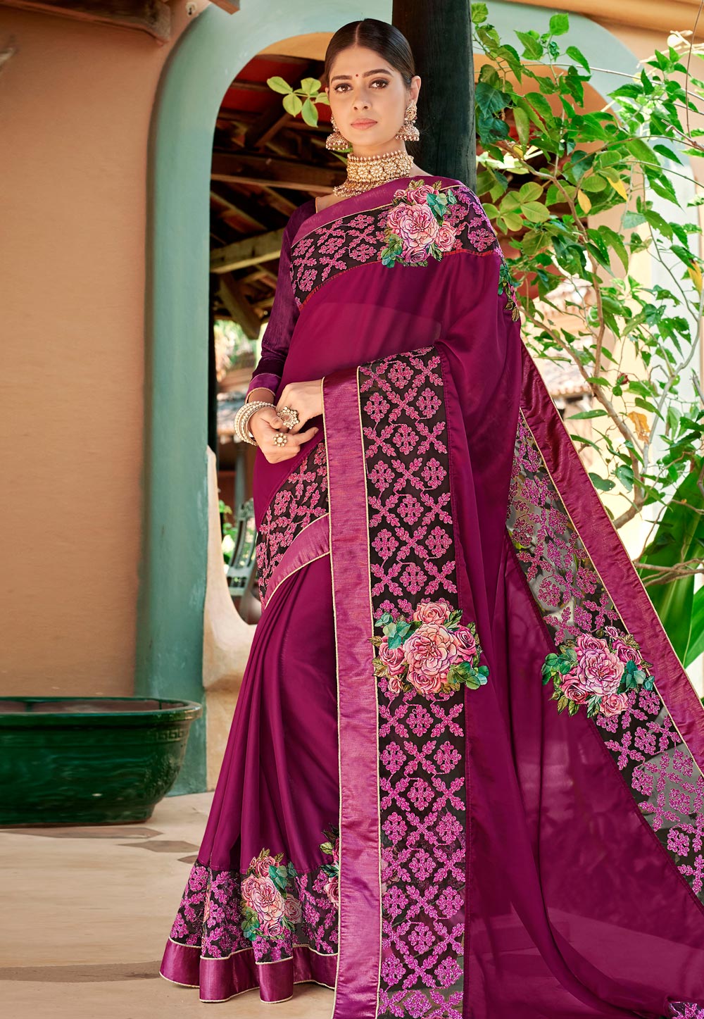 Purple Georgette Saree With Blouse 184715