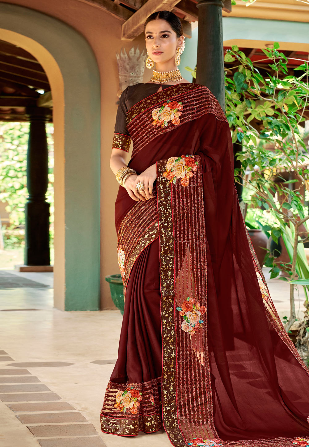 Maroon Georgette Saree With Blouse 184717