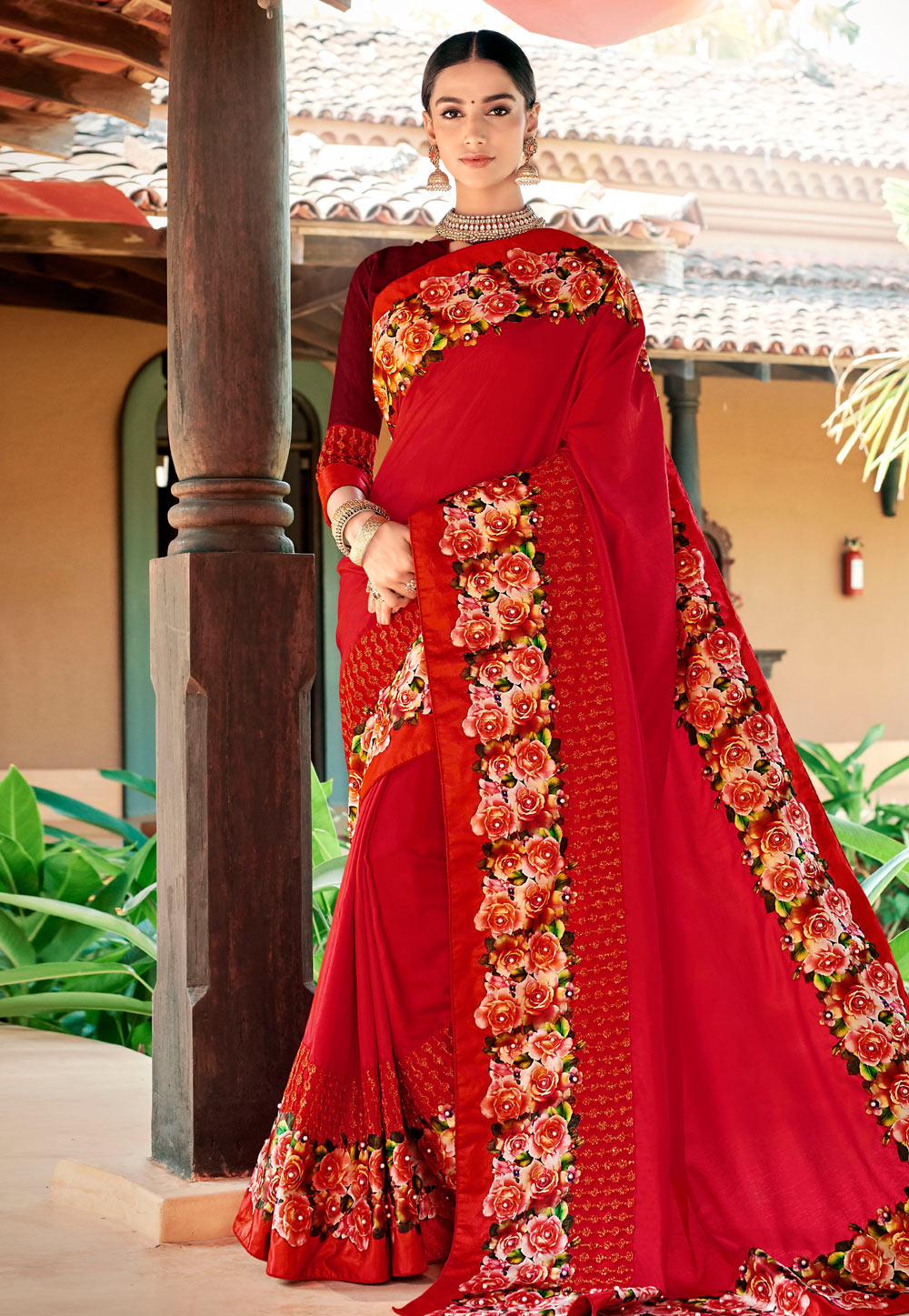 Red Georgette Saree With Blouse 184719