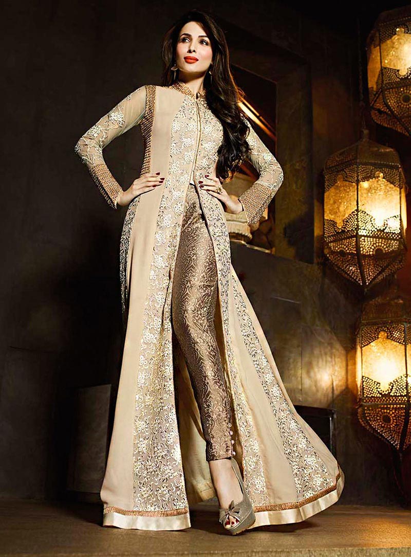 Malaika Arora Khan Beige Georgette Pakistani Style Suit 71031