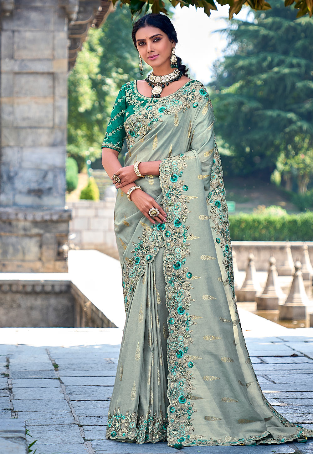 Sea Green Silk Saree With Blouse 276444