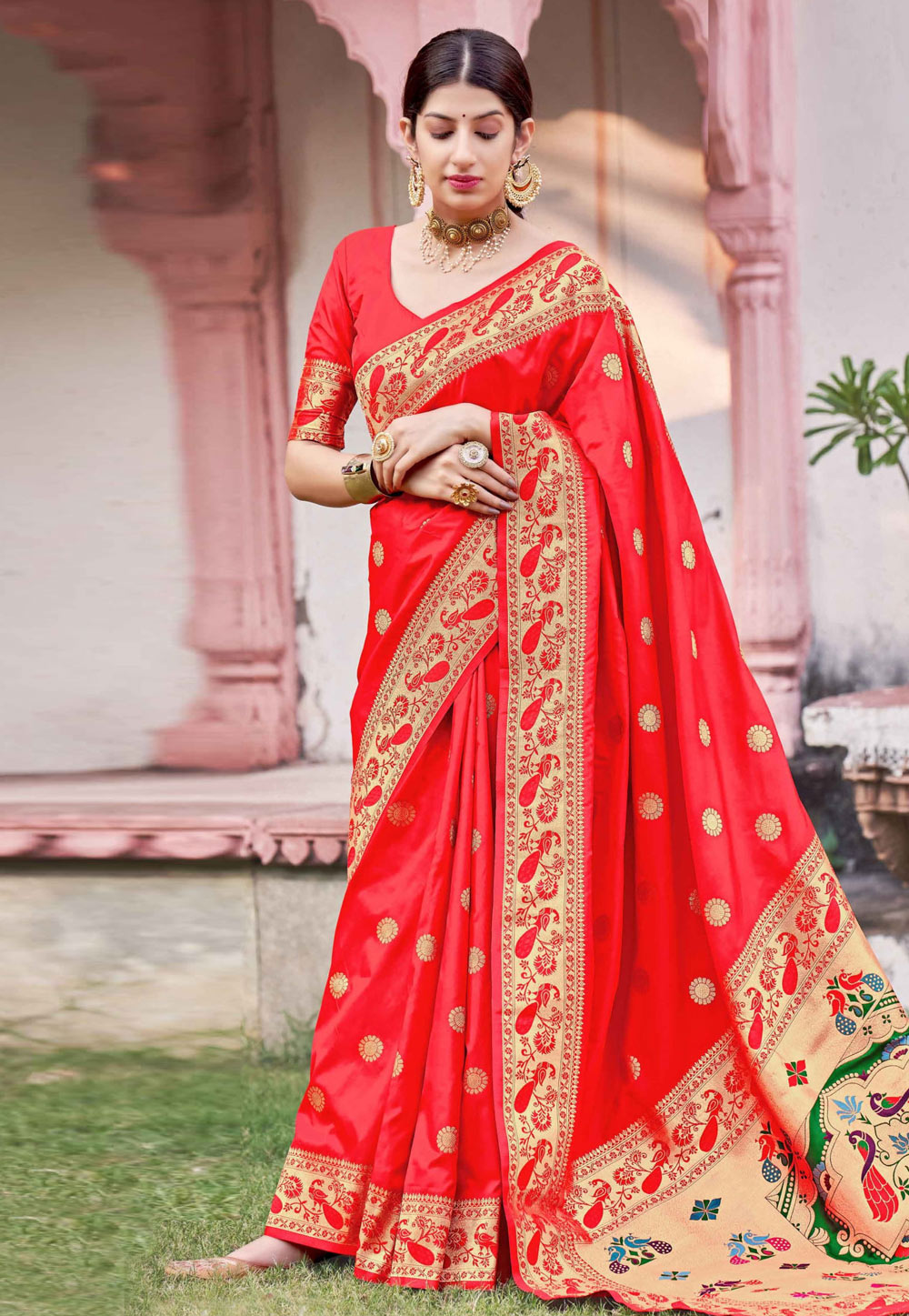 Red Banarasi Silk Paithani Saree 236589
