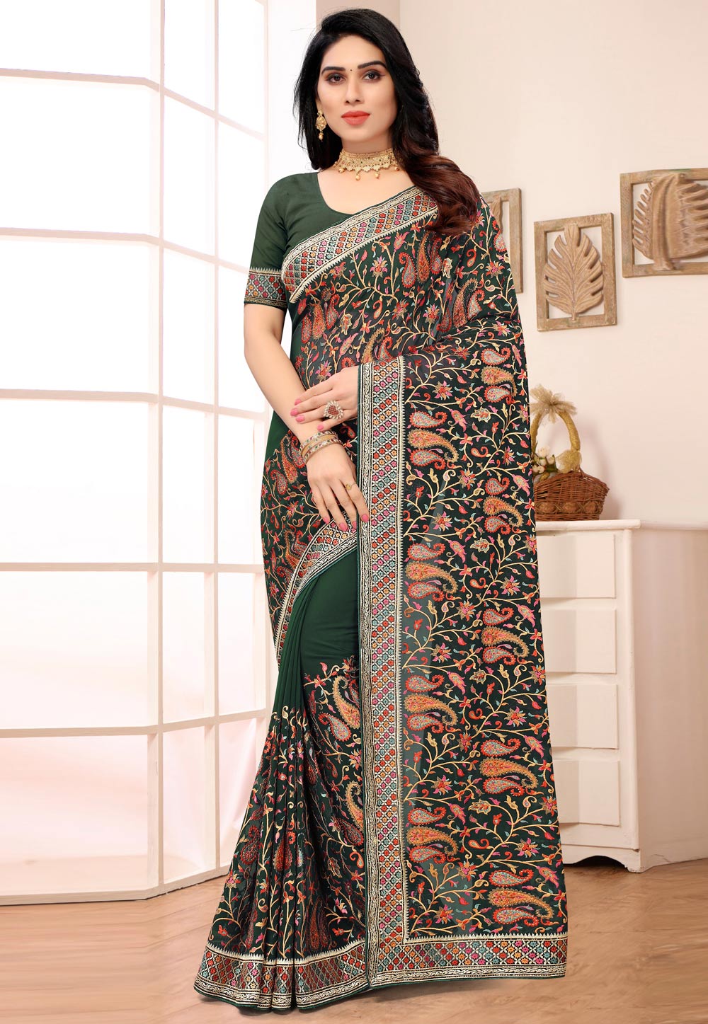 Green Georgette Saree With Blouse 247031