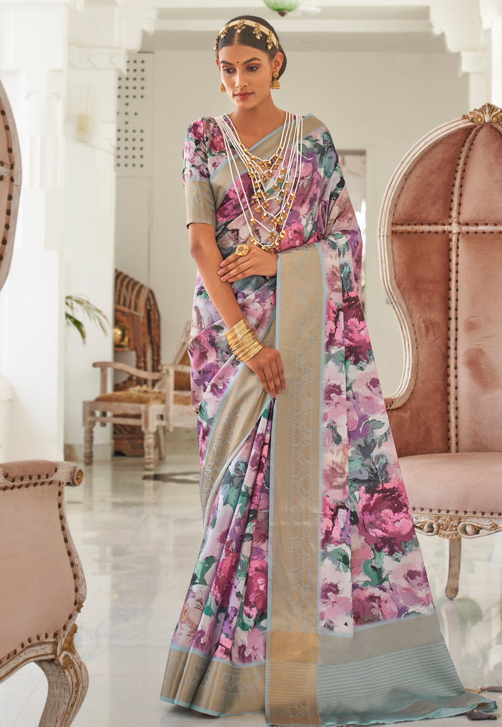 Multicolor Satin Silk Saree With Blouse 270839