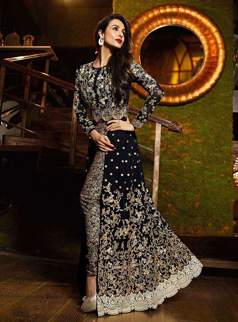 Malaika Arora Khan Black Georgette Pakistani Style Suit 71033