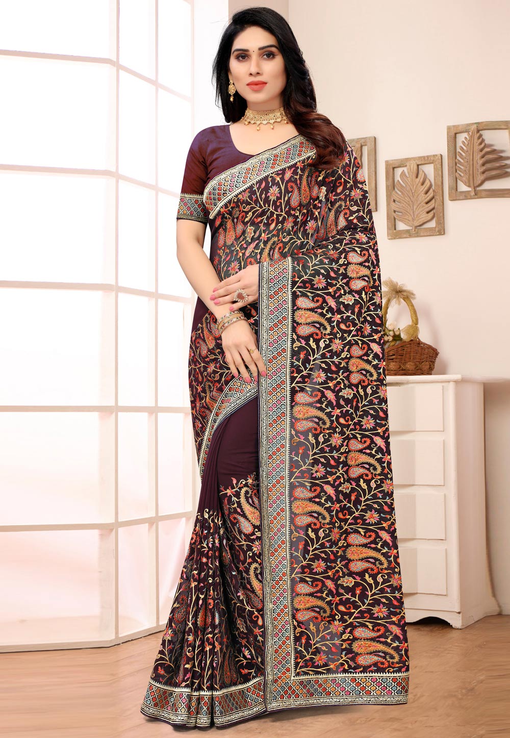 Maroon Georgette Saree With Blouse 247032
