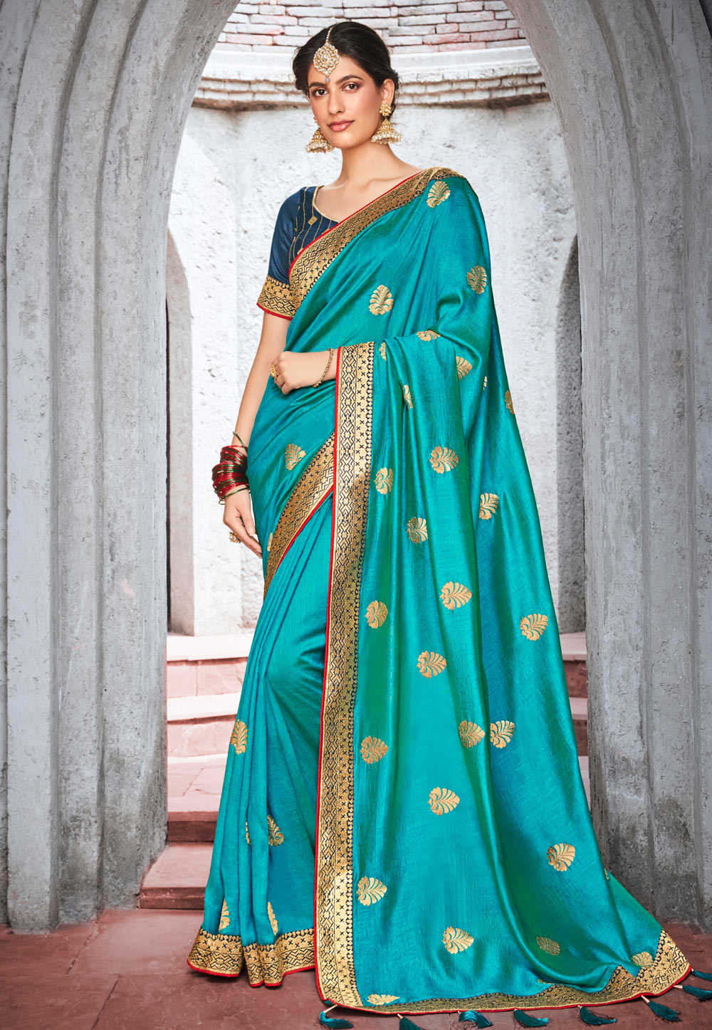 Turquoise Silk Saree With Blouse 250206