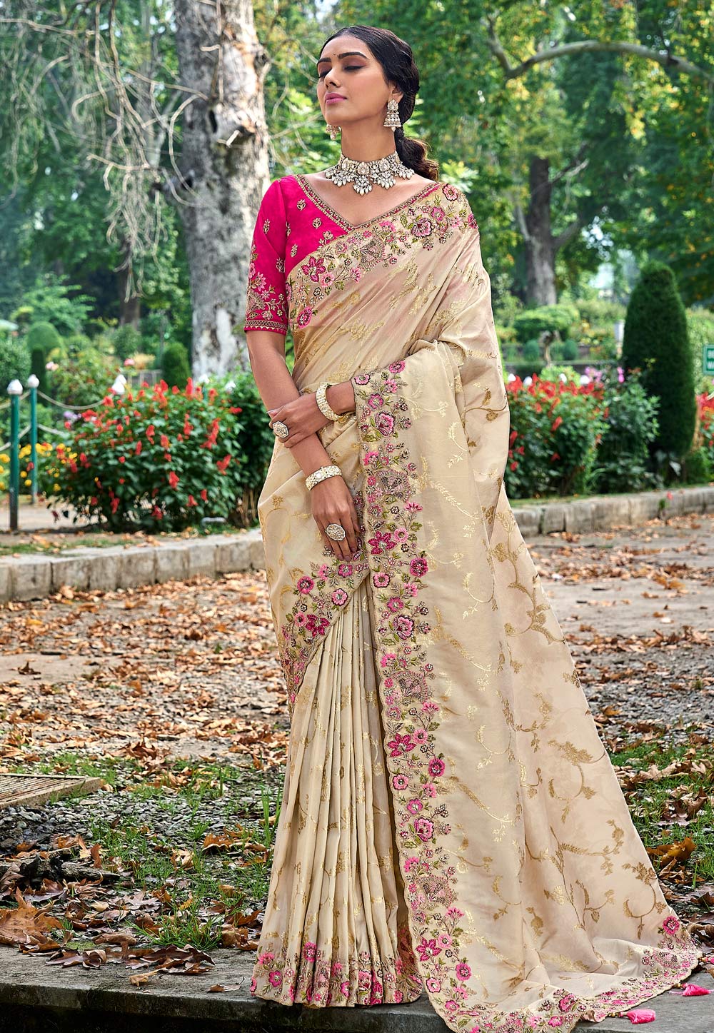 Cream Silk Saree With Blouse 276447