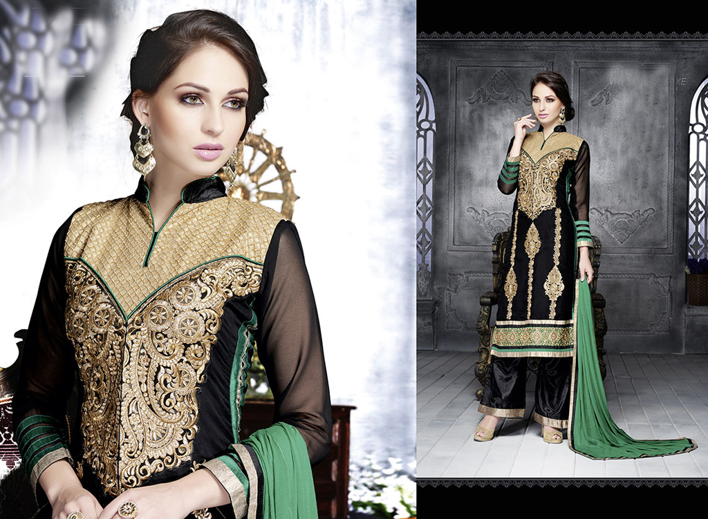 Black Brasso Pakistani Style Suit 54359