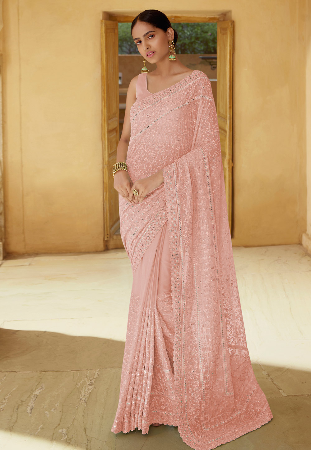 Pink Georgette Saree With Blouse 230125
