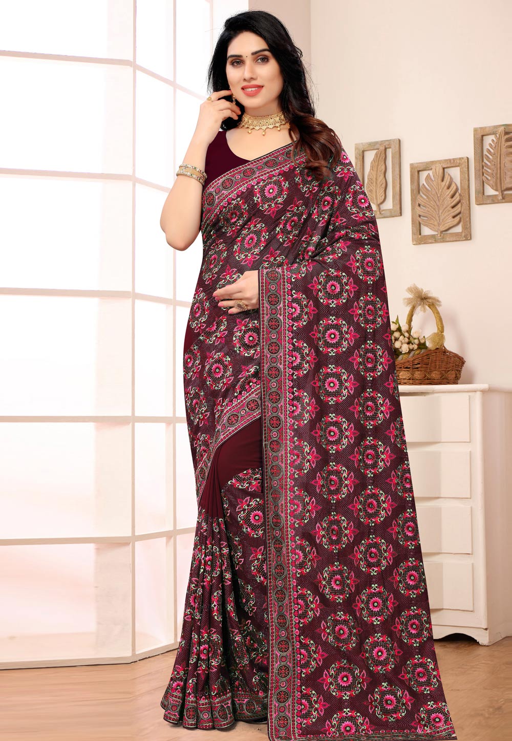 Maroon Georgette Saree With Blouse 247036