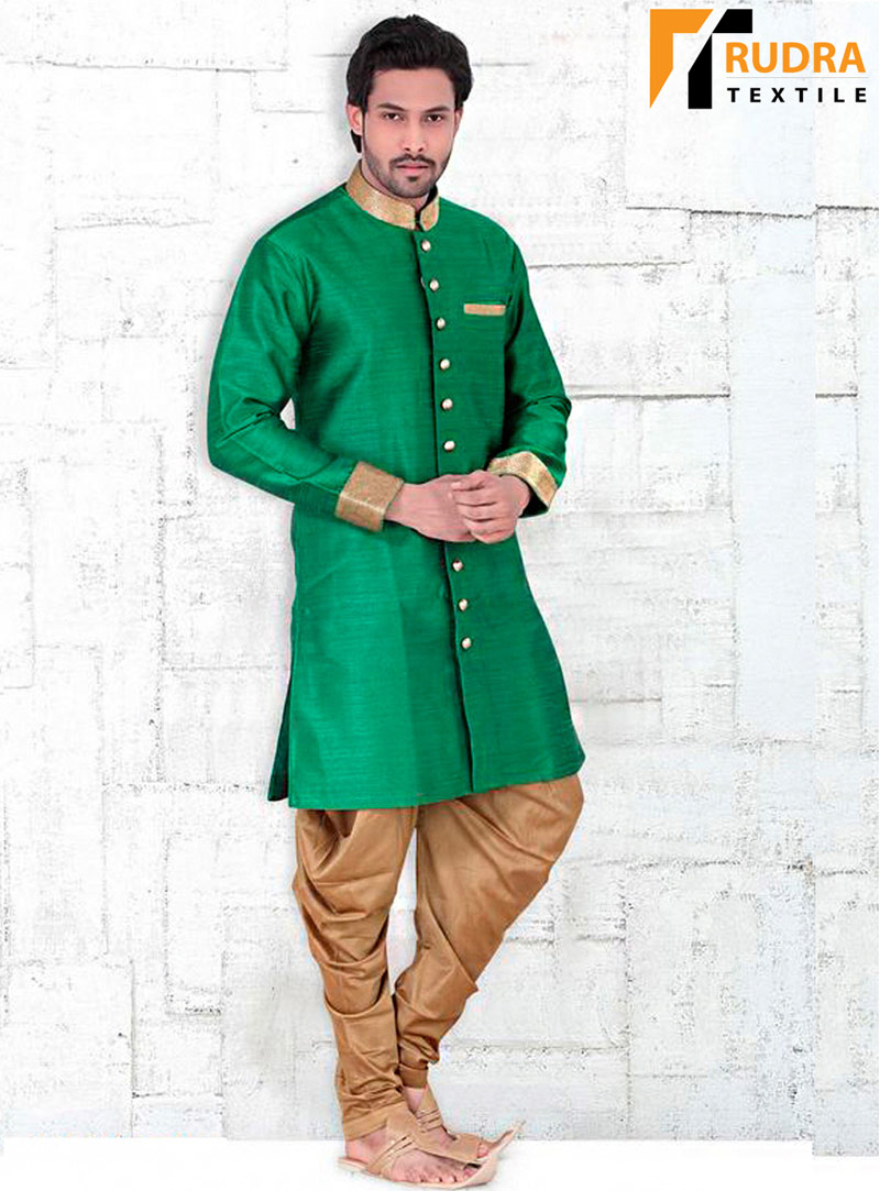 Green Banglori Silk Readymade Indo Western Suit 72016