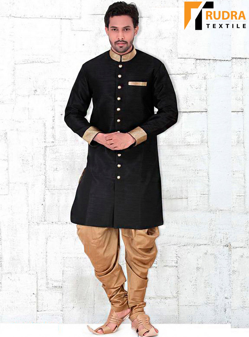 Black Banglori Silk Readymade Indo Western Suit 72017