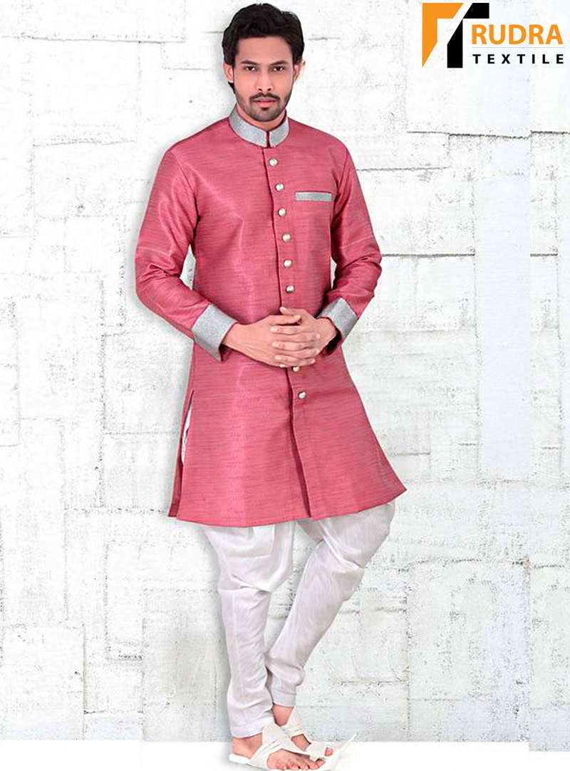 Pink Banglori Silk Readymade Indo Western Suit 72019