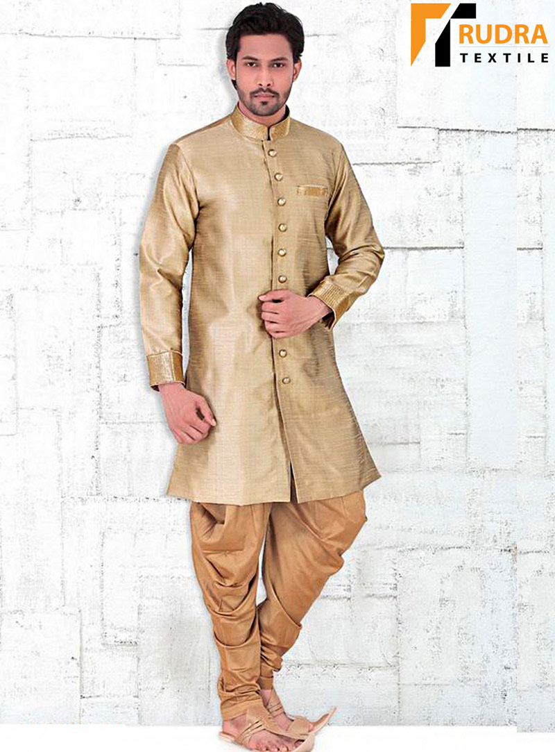 Golden Banglori Silk Readymade Indo Western Suit 72020