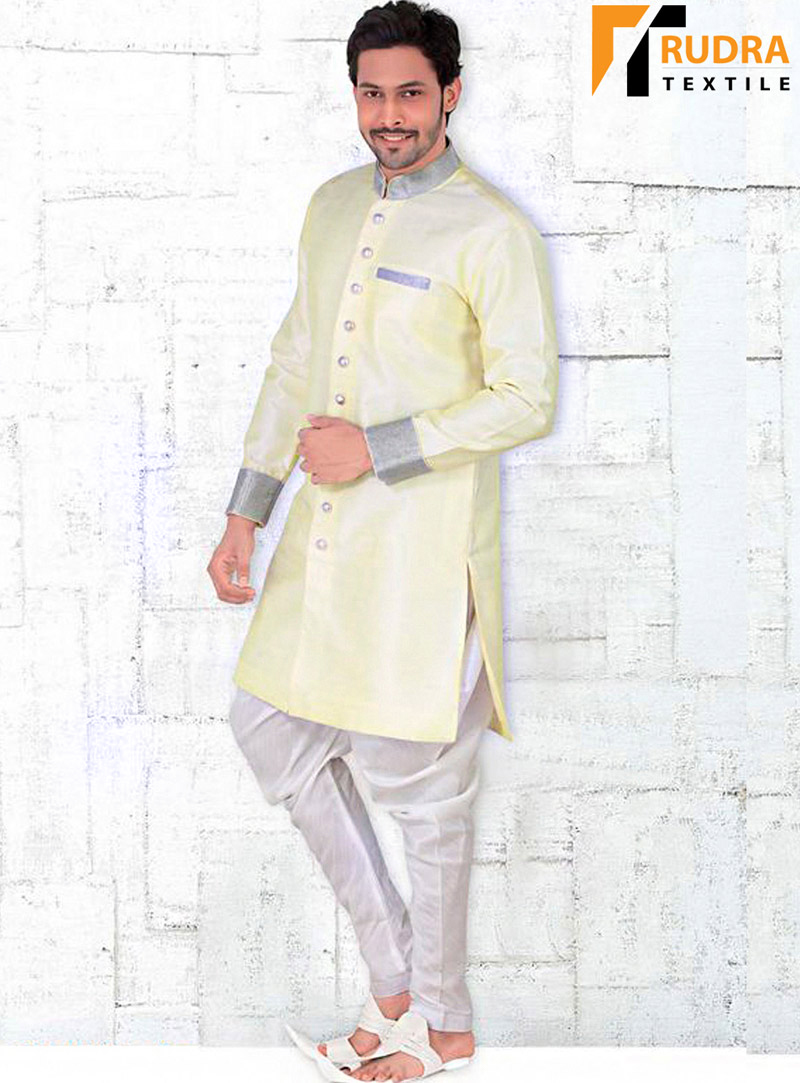 Light Yellow Banglori Silk Readymade Indo Western Suit 72023