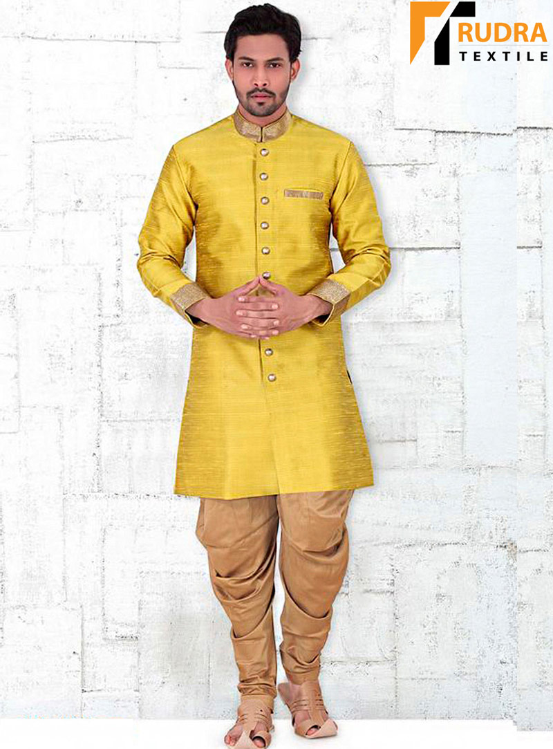 Mustard Banglori Silk Readymade Indo Western Suit 72022