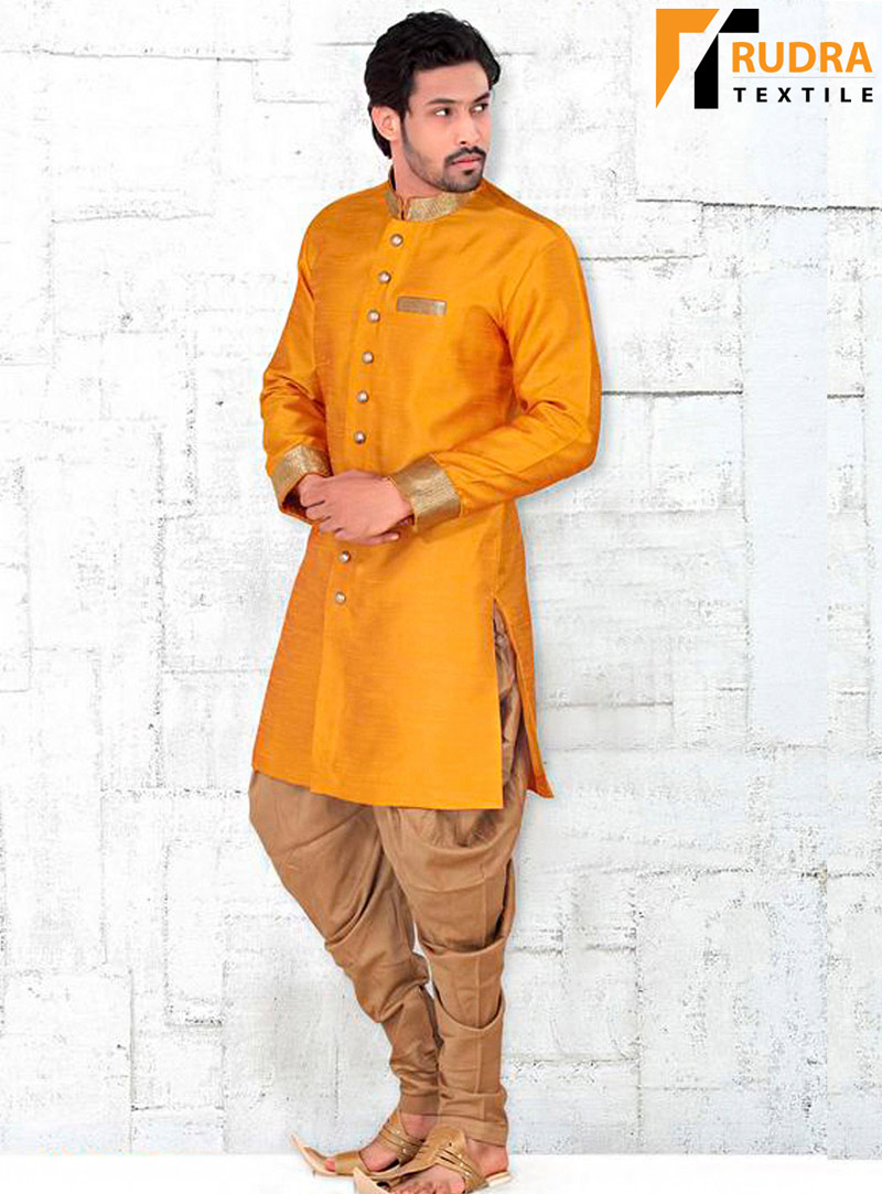 Orange Banglori Silk Readymade Indo Western Suit 72024