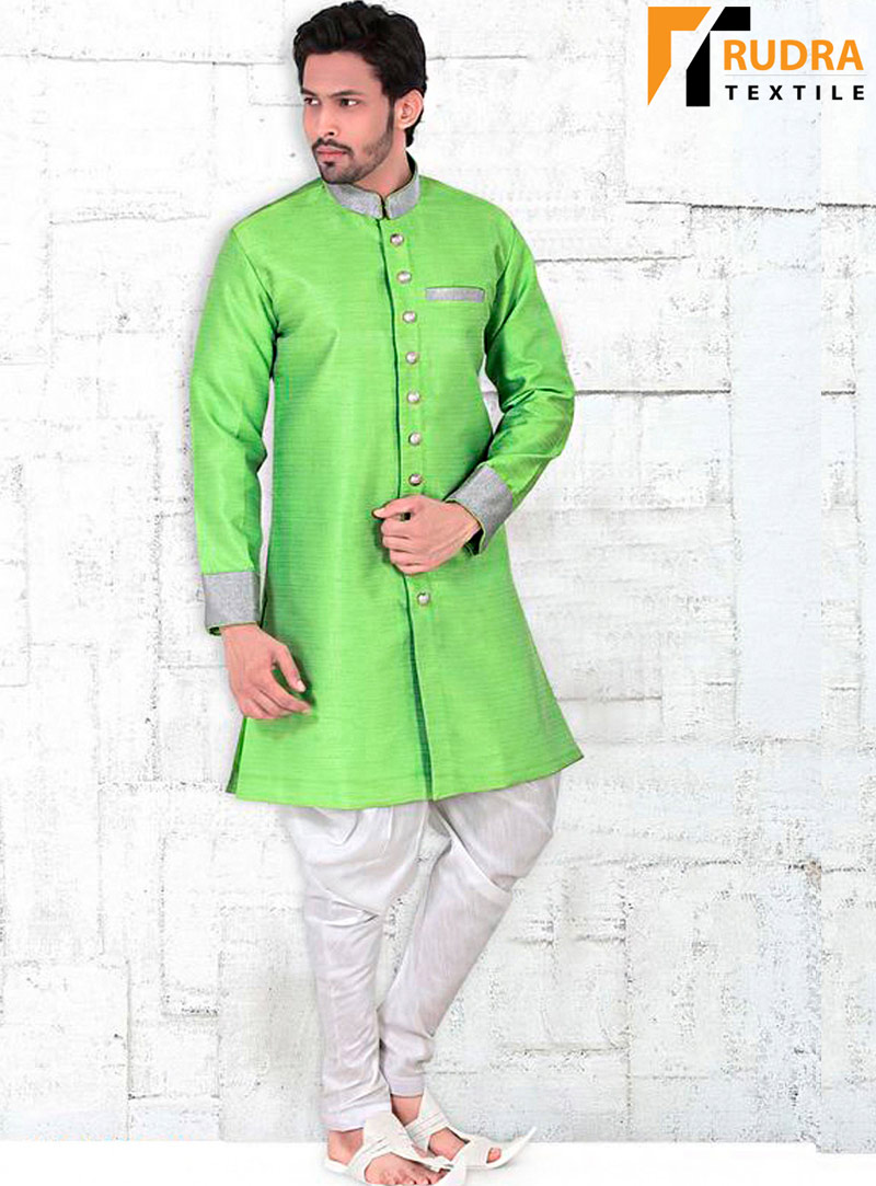 Green Banglori Silk Readymade Indo Western Suit 72028
